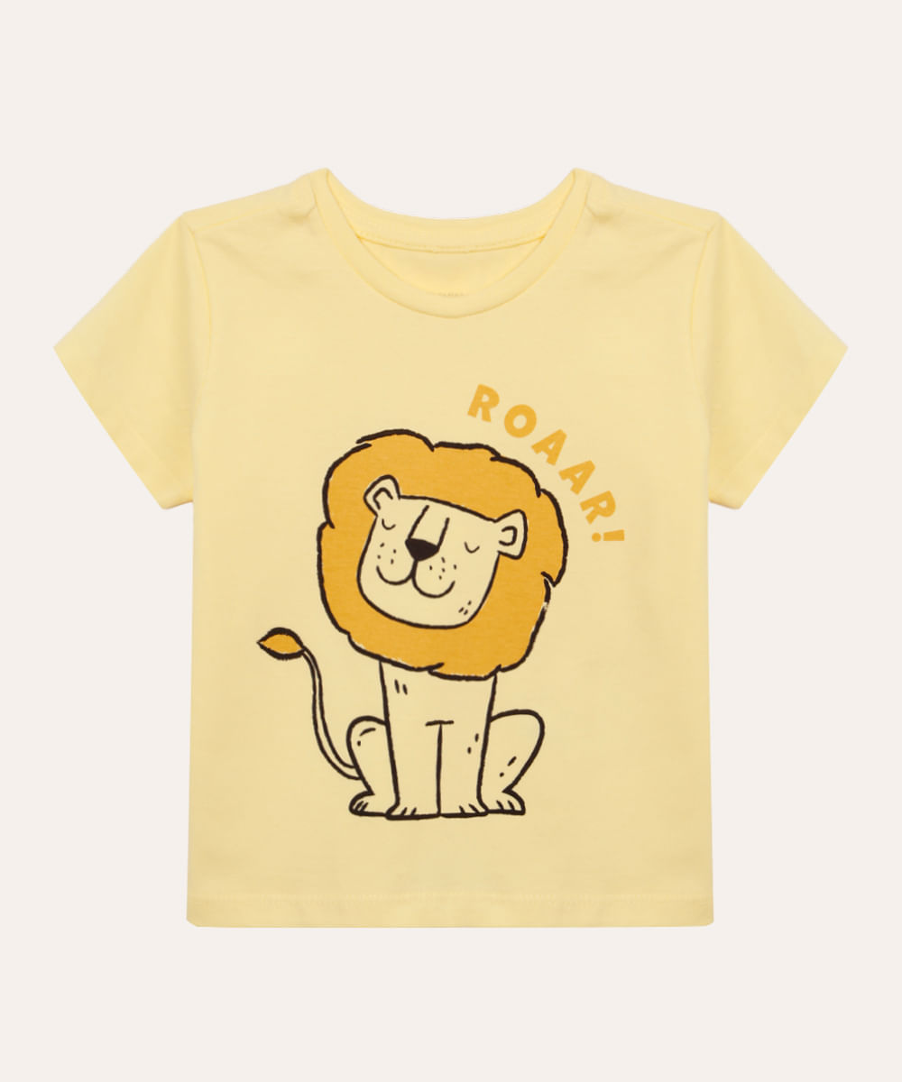 camiseta de algodão infantil leão amarela