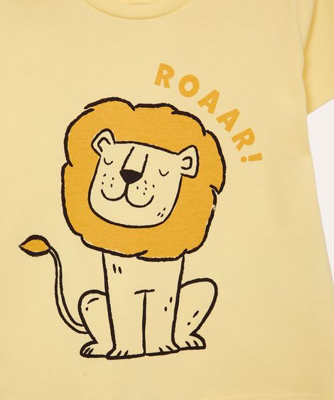 camiseta de algodão infantil leão amarela