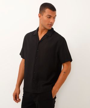 camisa relaxed de viscose manga curta preta