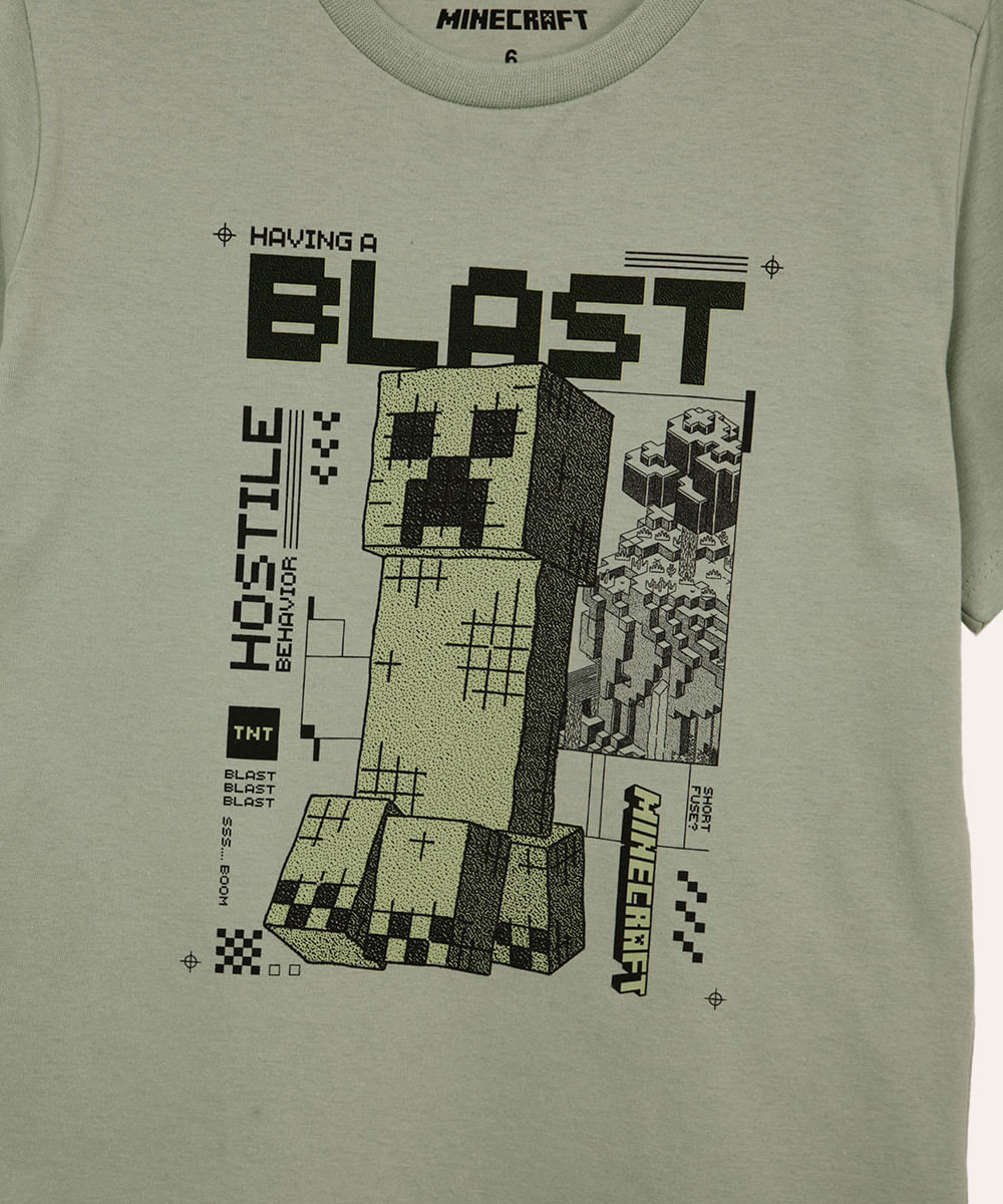 camiseta de algodão infantil minecraft verde