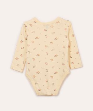 body infantil floral manga longa amarelo