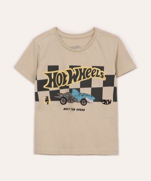 camiseta de algodão infantil hot wheels bege