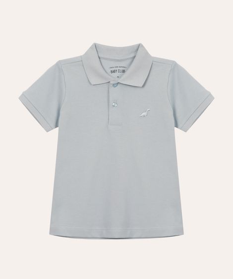 polo de algodão infantil manga curta dinossauro azul