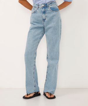 calça wide leg slim jeans cintura super alta azul