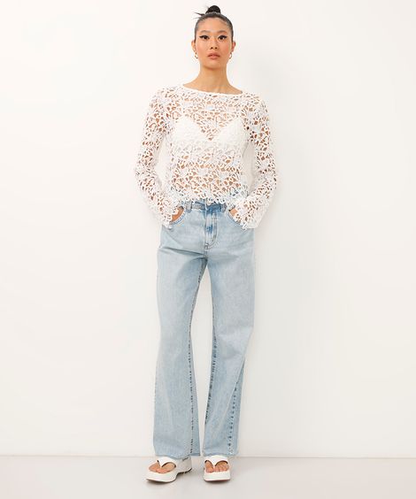 calça wide leg slim jeans cintura alta azul