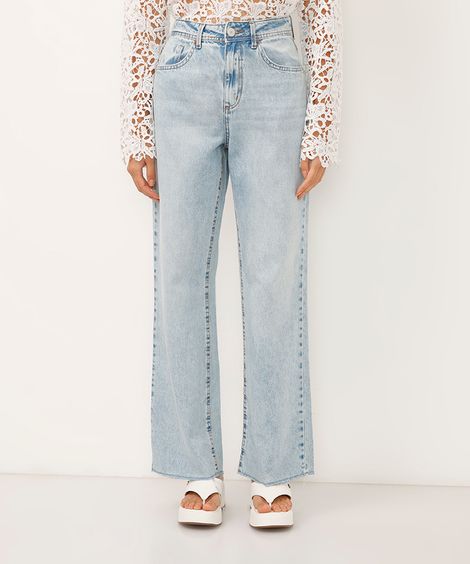 calça wide leg slim jeans cintura alta azul