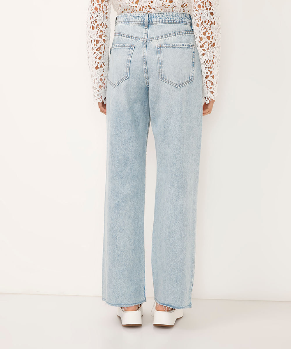 calça wide leg slim jeans cintura alta azul
