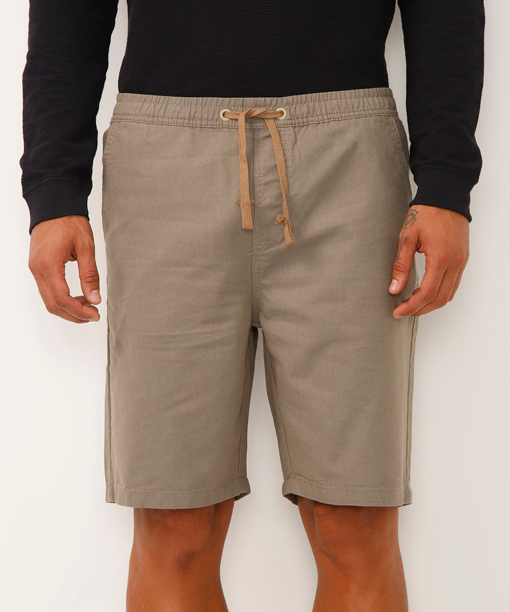 bermuda jogger de sarja texturizada bege