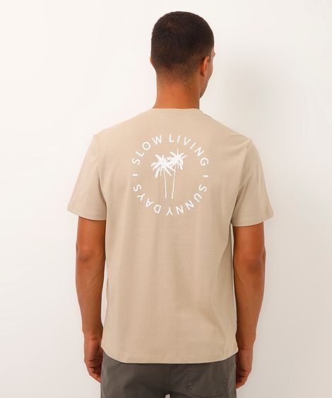 camiseta de algodão manga curta coqueiro bege