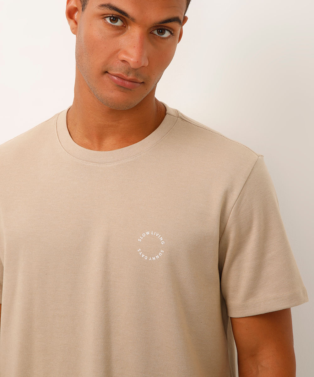 camiseta de algodão manga curta coqueiro bege