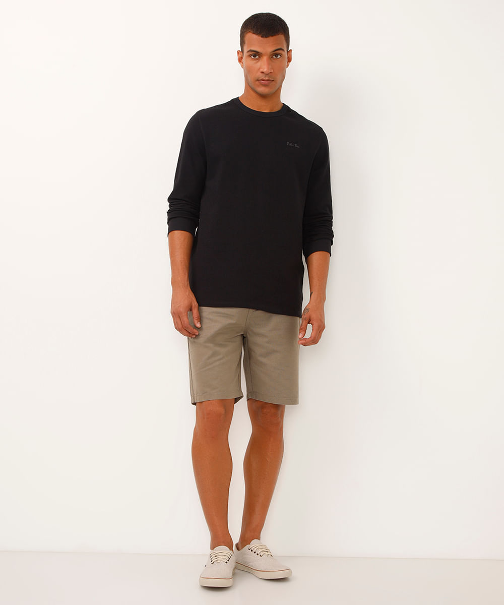 camiseta de algodão manga longa texturizada palm tree preto