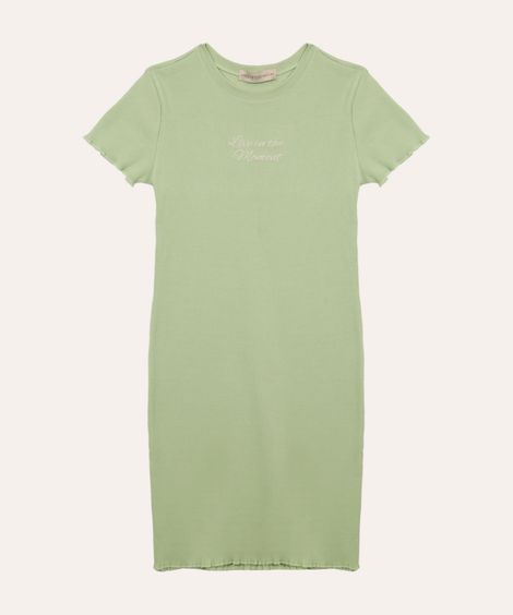 vestido de algodão juvenil canelado fru fru verde