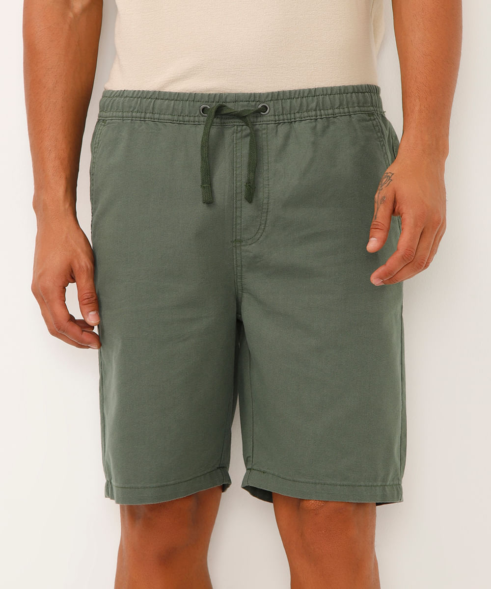 bermuda jogger de sarja texturizada verde