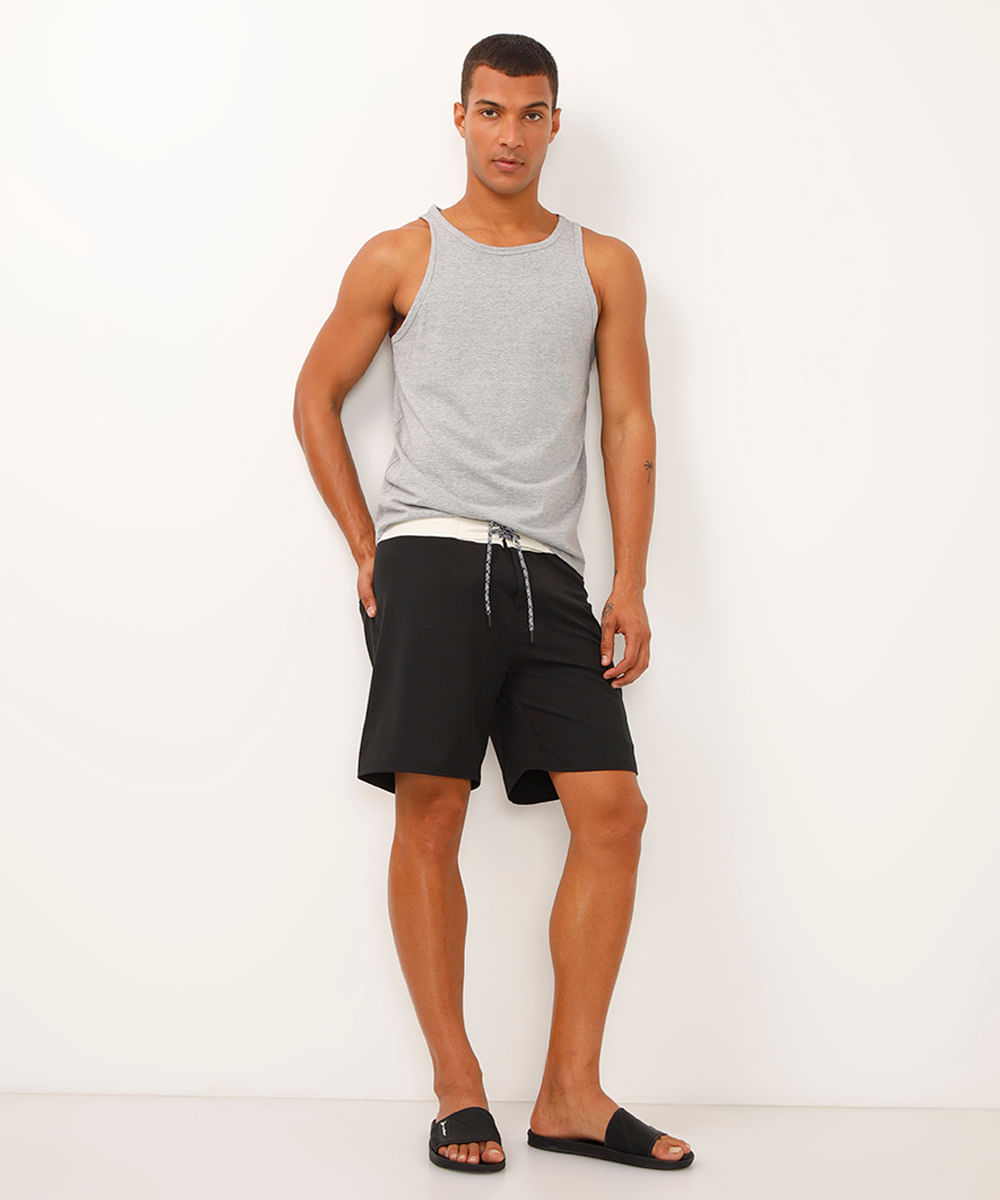bermuda boardshort bolsos com zíper bicolor preto