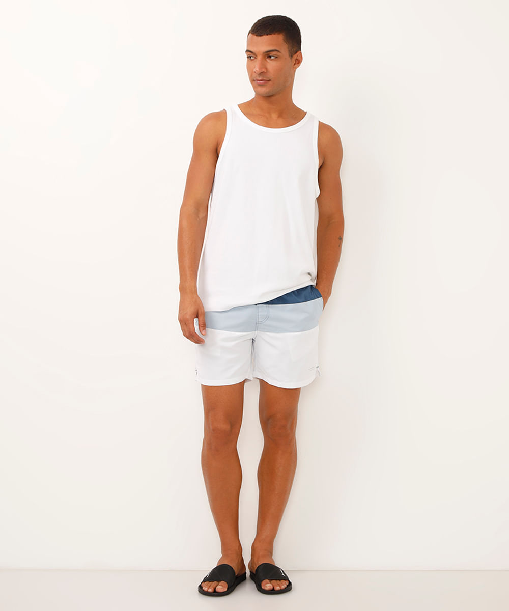 short cós com elástico e cordão listrado azul