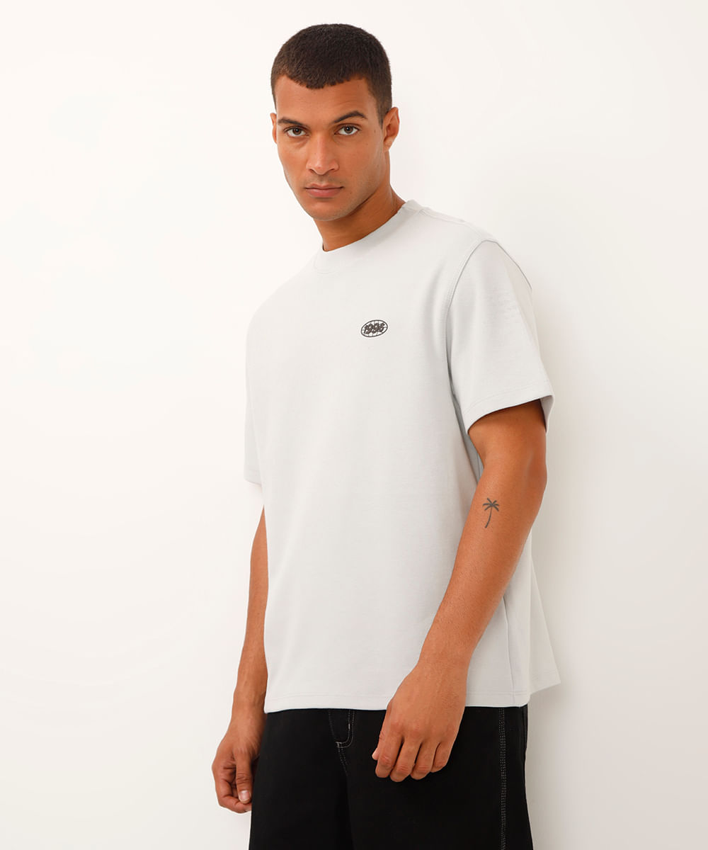 camiseta de moletinho manga curta ldn 1996 cinza