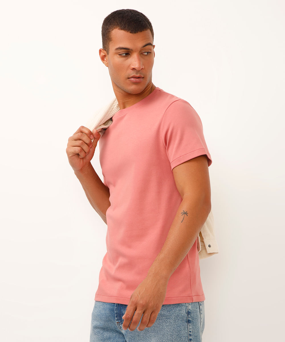 camiseta slim de algodão peruano bold rosa