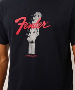 camiseta comfort de algodão guitarra fender azul