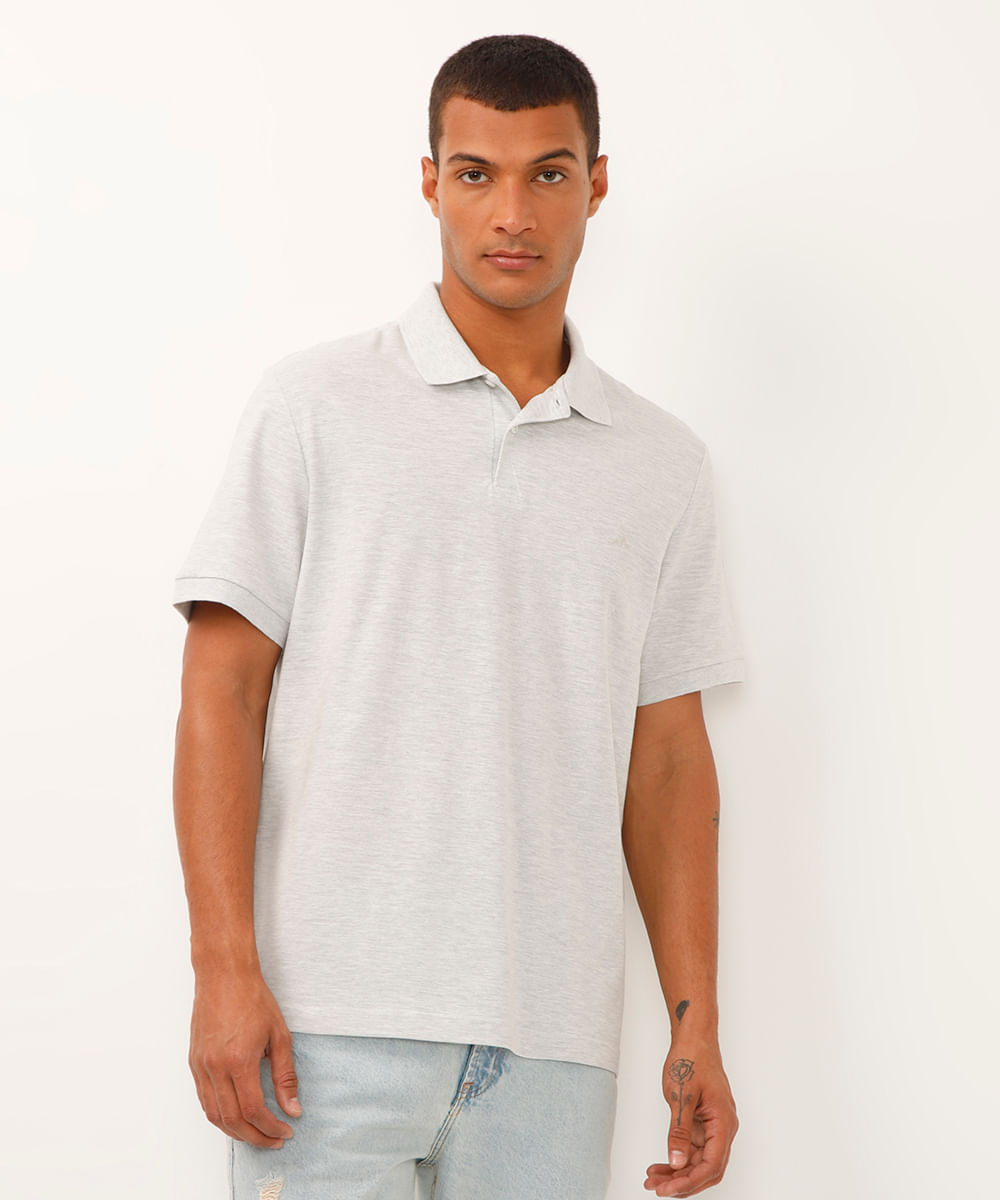 polo básica manga curta - off white mescla