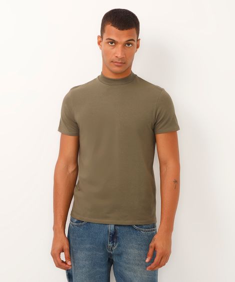 camiseta slim de algodão gola alta  verde