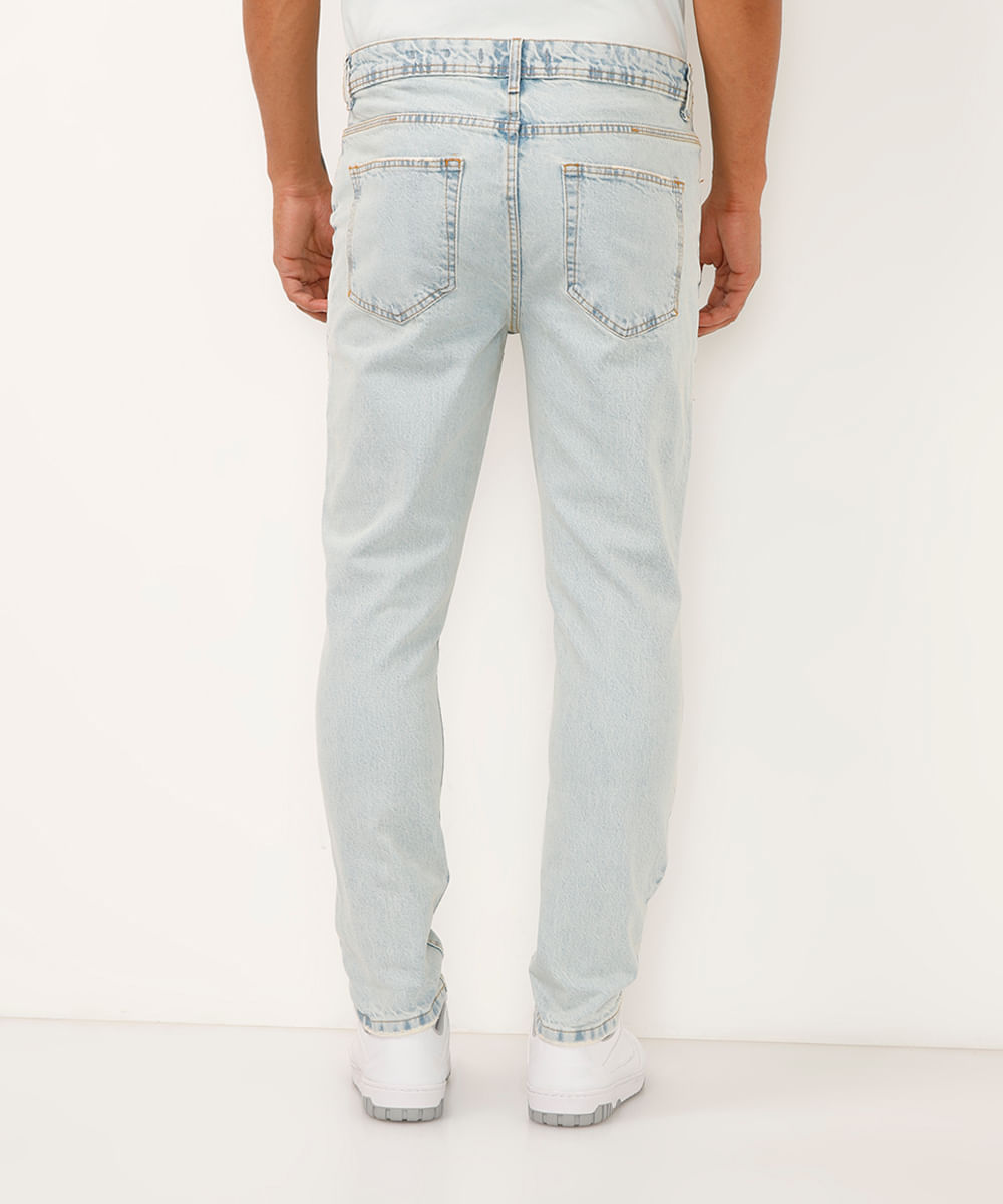 calça carrot jeans destroyed azul