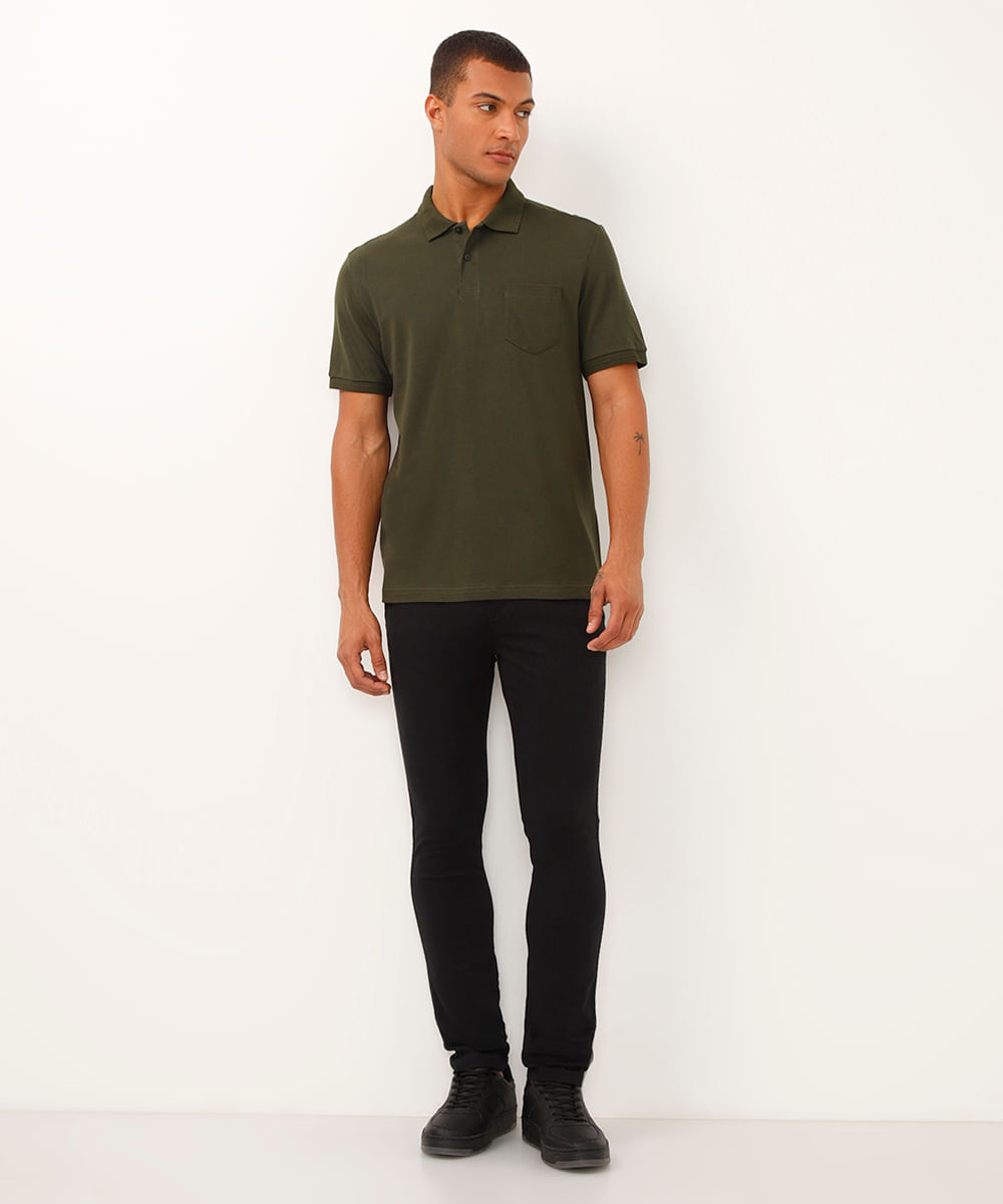 calça skinny de sarja com bolso chino preta