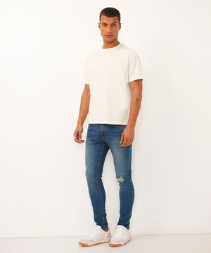 calça skinny jeans destroyed azul