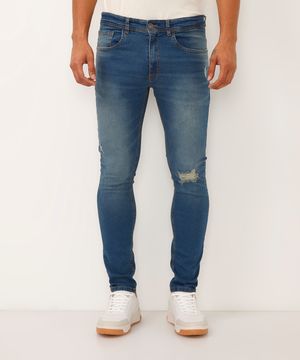 calça skinny jeans destroyed azul