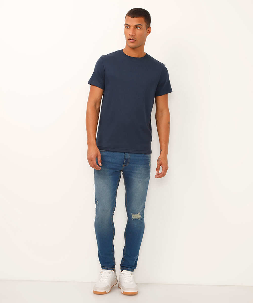 camiseta slim de algodão peruano bold azul