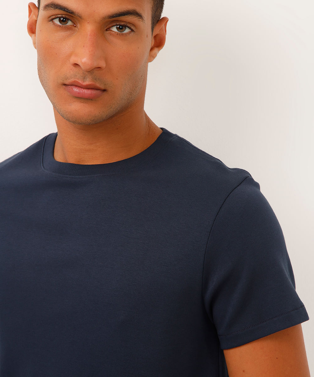 camiseta slim de algodão peruano bold azul
