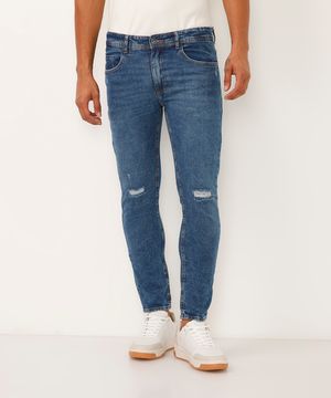 calça jeans skinny cropped com bolsos azul