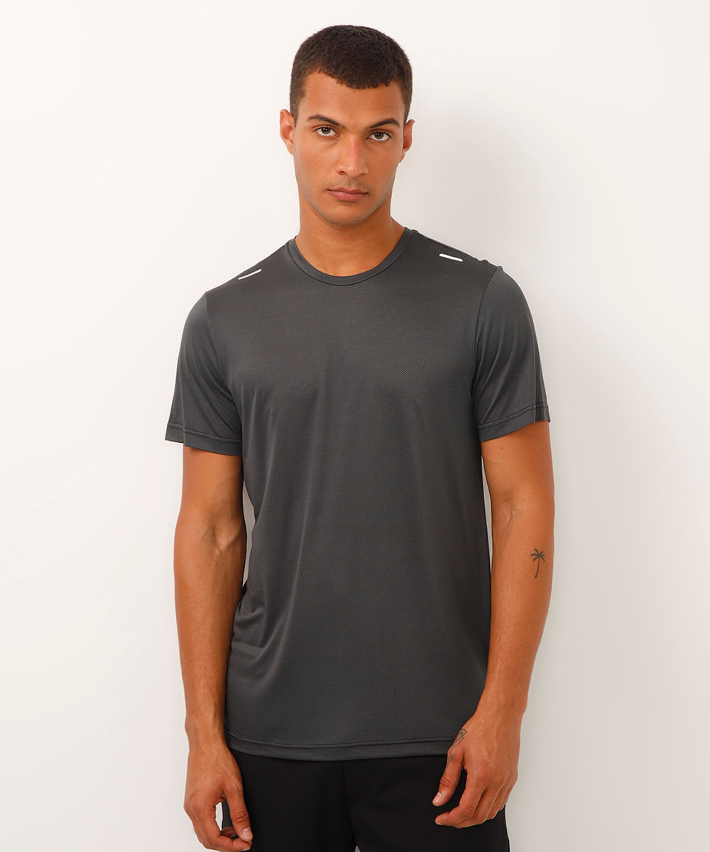 camiseta manga curta esportiva cinza