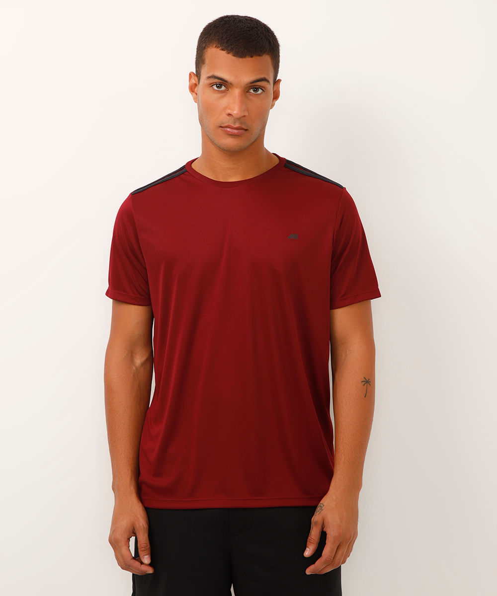 camiseta masculina esportiva com listras vinho