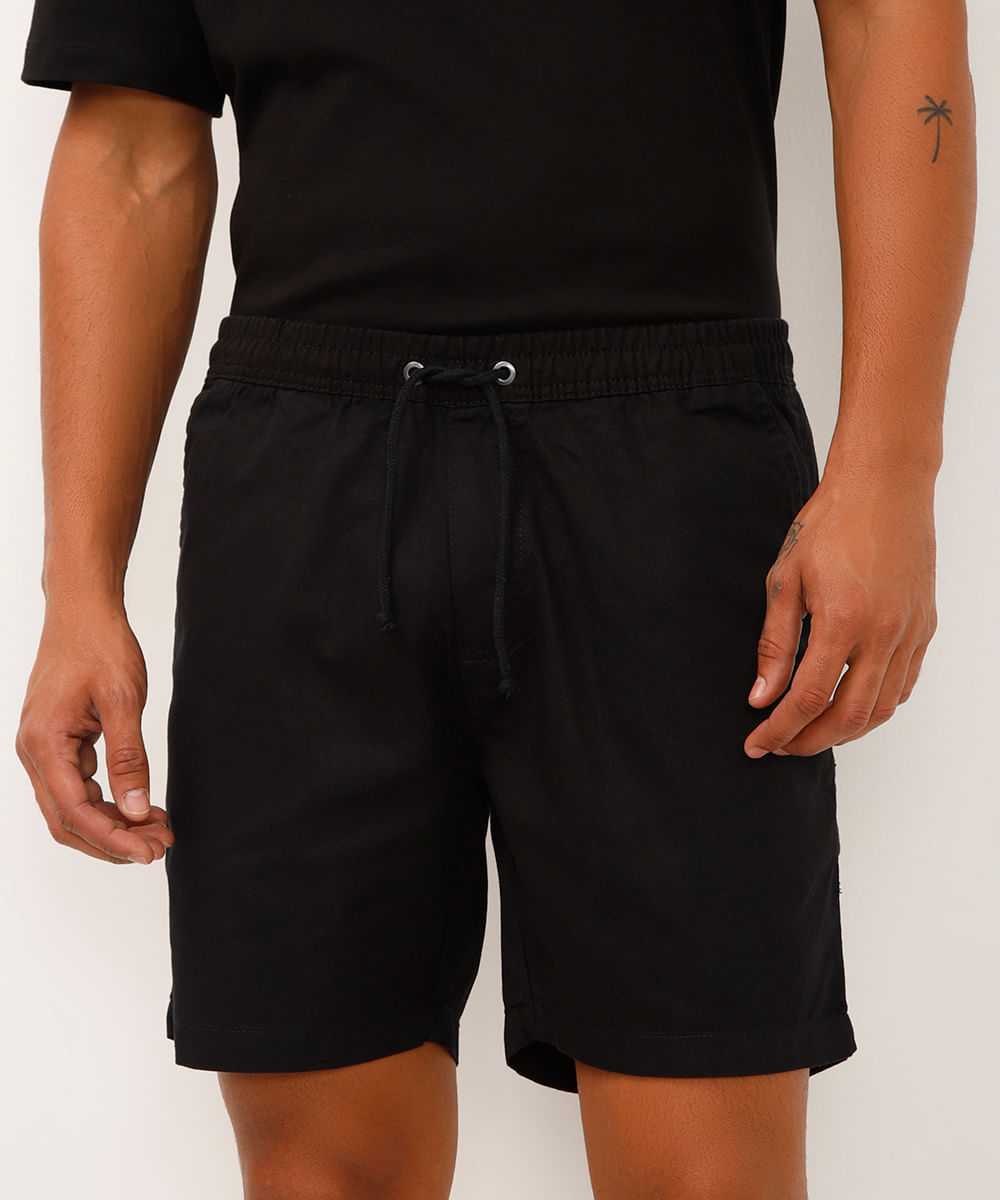 bermuda de sarja cós com elástico preto