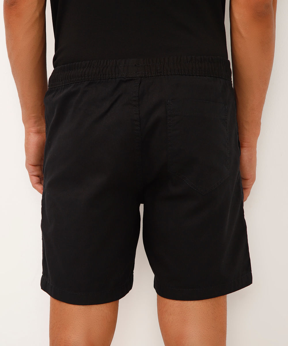 bermuda de sarja cós com elástico preto