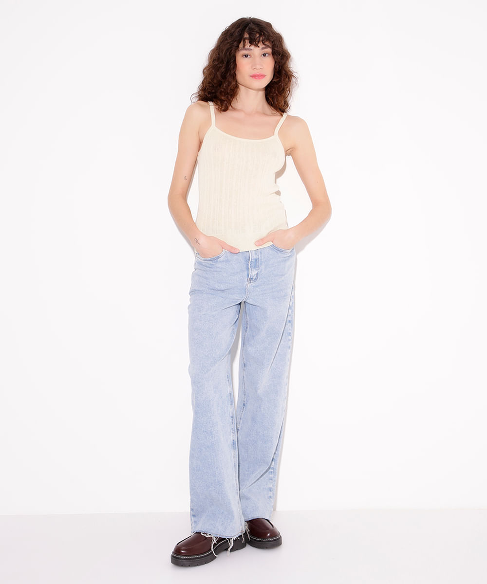 regata de tricot alças finas mindset amarelo claro