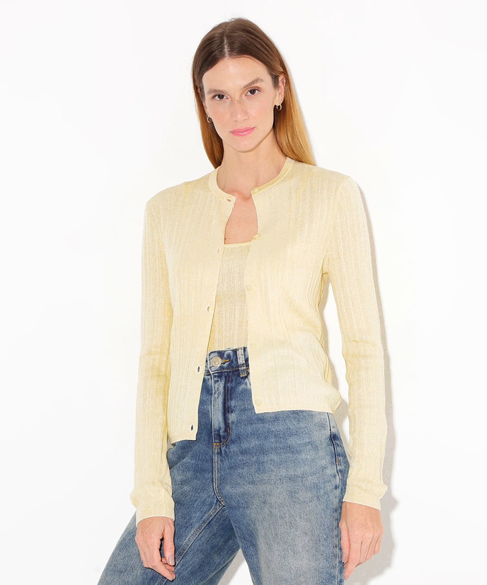 regata de tricot alças finas mindset amarelo claro