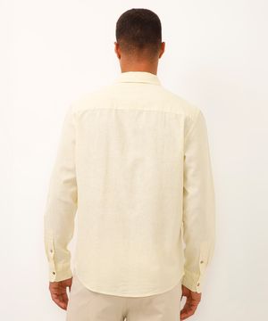 camisa de linho e algodão manga longa verde médio - amarelo