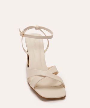 sandália salto alto bloco quadrado metal oneself off white