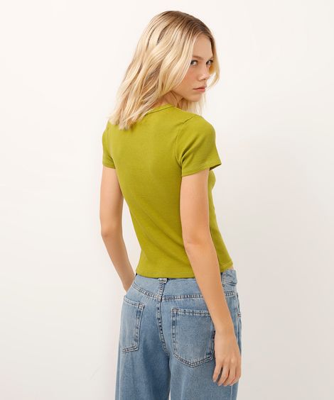 blusa baby look manga curta canelada verde