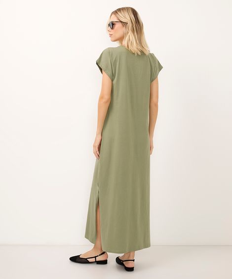 vestido de algodão básico com fenda longo verde