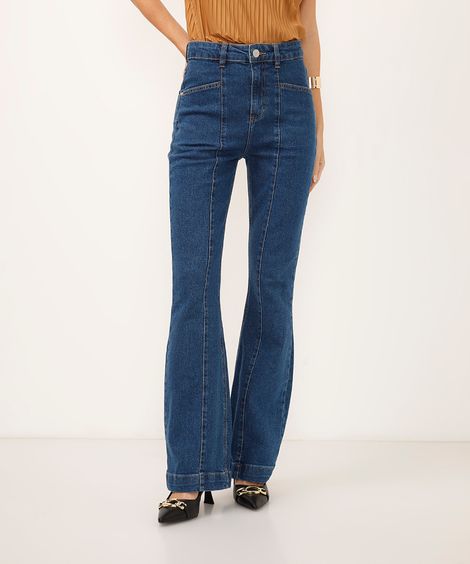 calça boot cut jeans cintura super alta azul