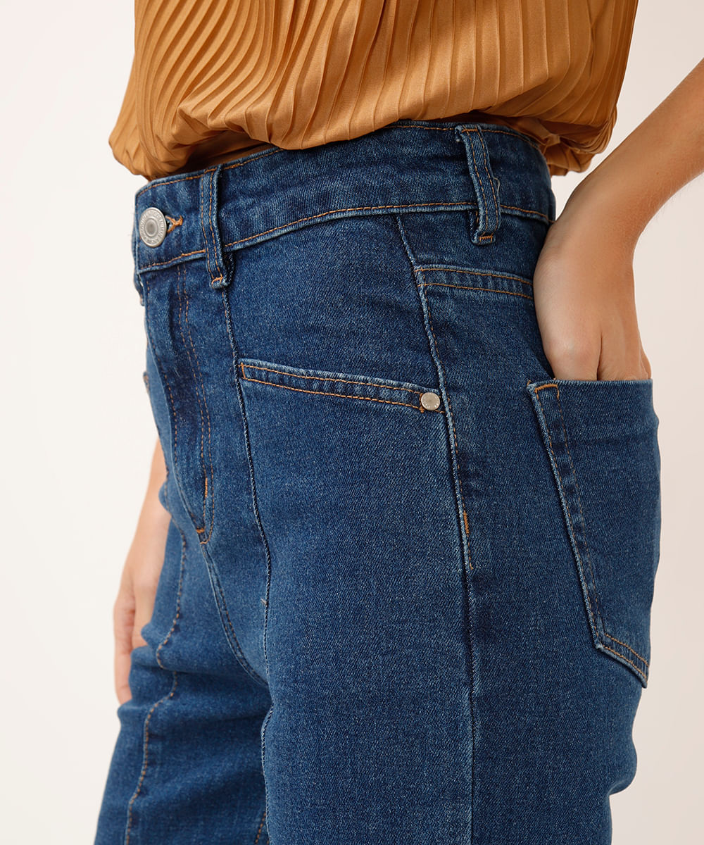 calça boot cut jeans cintura super alta azul
