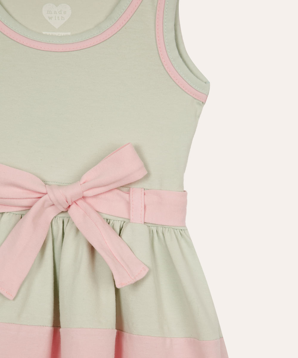 vestido de algodão infantil marias com laço verde