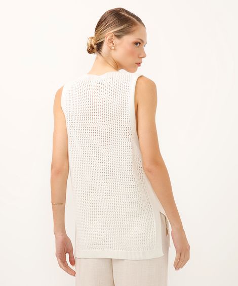 regata de tricot alongada com fenda off white