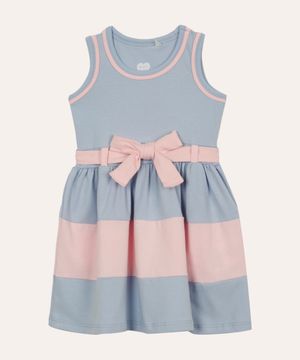 vestido de algodão infantil marias com laço azul