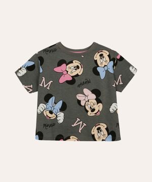 camiseta de algodão infantil minnie cinza