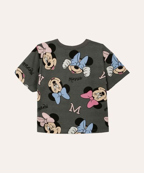 camiseta de algodão infantil minnie cinza