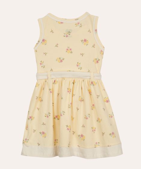 vestido de algodão infantil floral com faixa amarelo