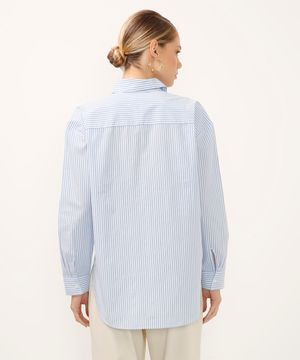 camisa oversized de algodão manga longa listrada azul